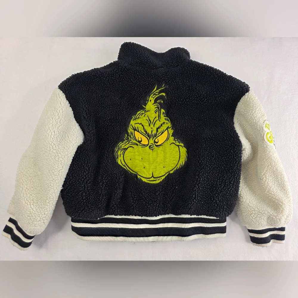 Justice Girl's 5/6 XS Grinch Theme Sherpa Varsity Jacket Full Zip 3343-CB